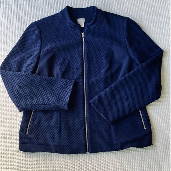 Chico's Jackets & Blazers - Chico’s Blue Textured Knit Zip Up Lined Jacket Size 2 (women’s 12/14)
